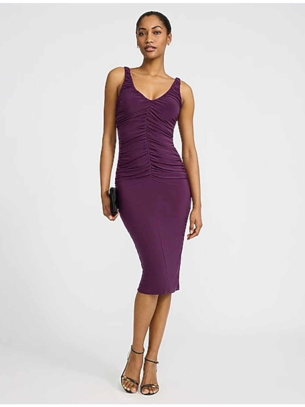 NWT Jersey Ruched V-neck Sleeveless Midi Sheath Dress